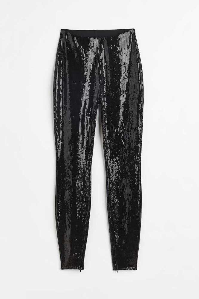 Pantalones H&M Sequined Leggings Mujer Negros | 014532EZO