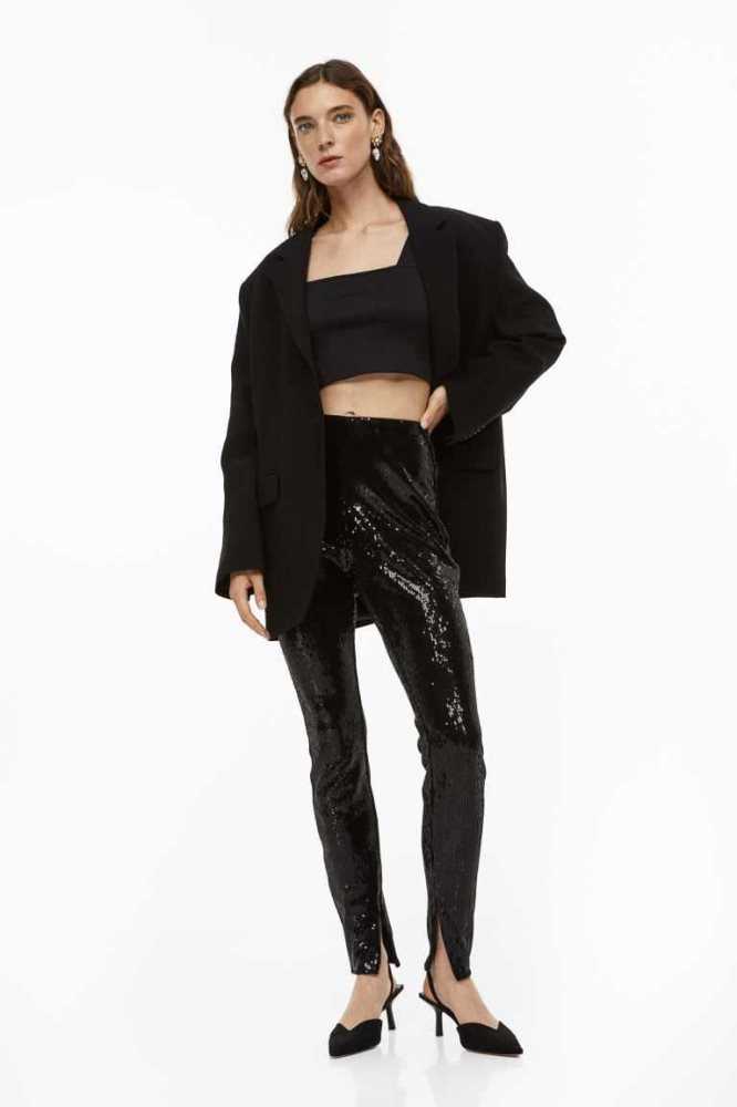 Pantalones H&M Sequined Leggings Mujer Negros | 014532EZO