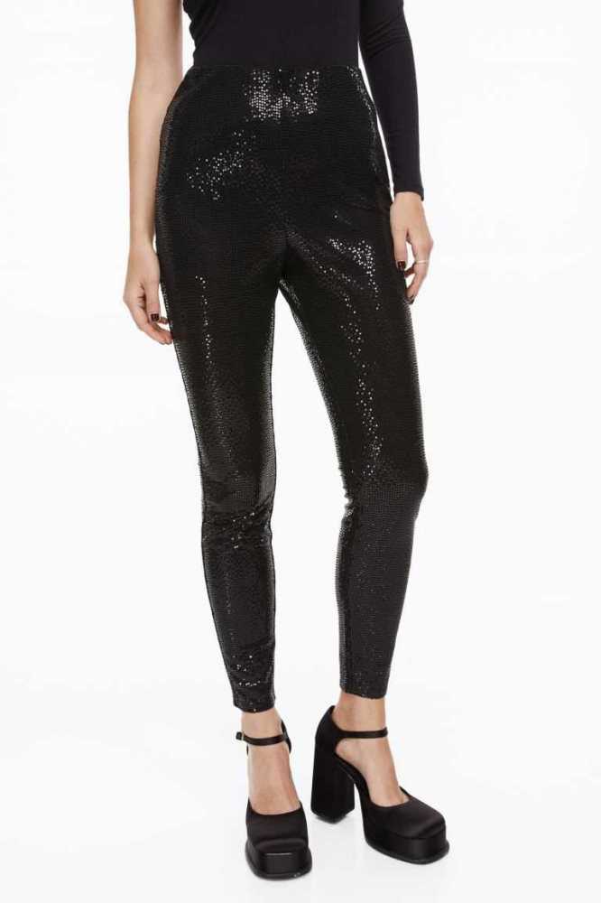 Pantalones H&M Sequined Leggings Mujer Negros | 028465MKN