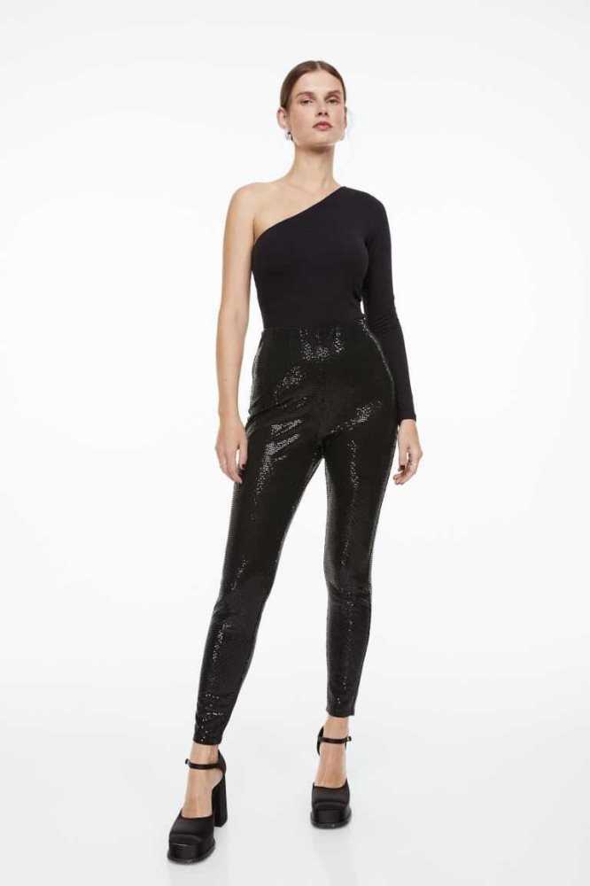 Pantalones H&M Sequined Leggings Mujer Negros | 028465MKN