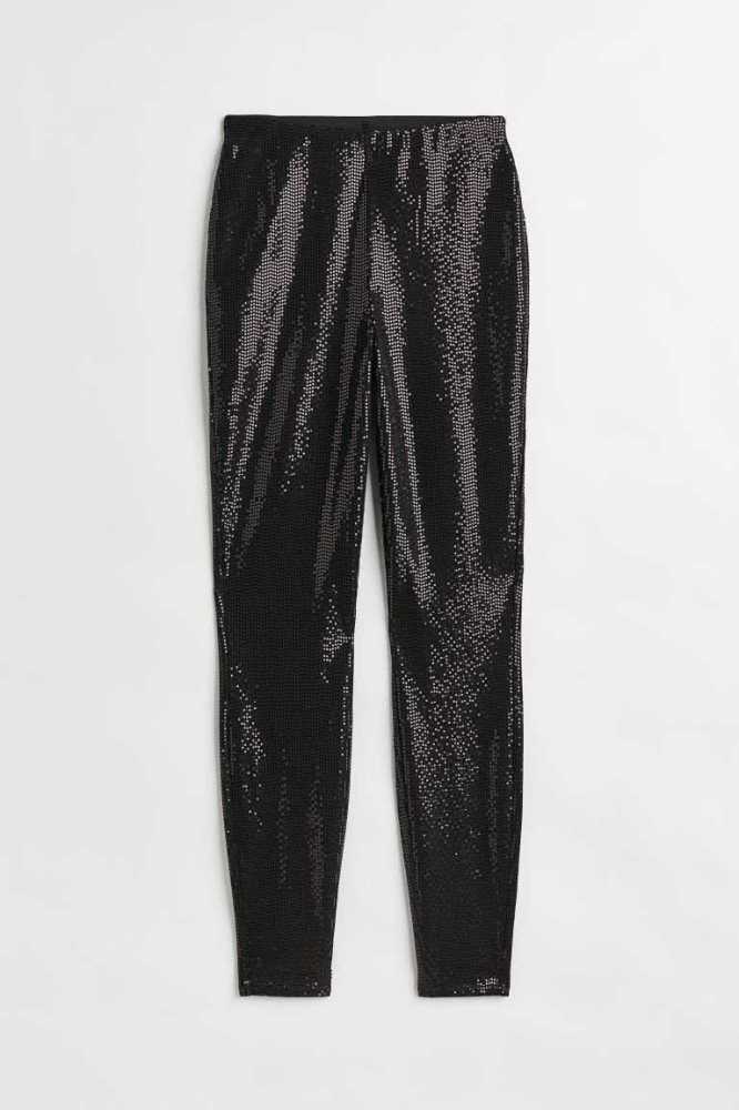 Pantalones H&M Sequined Leggings Mujer Negros | 028465MKN