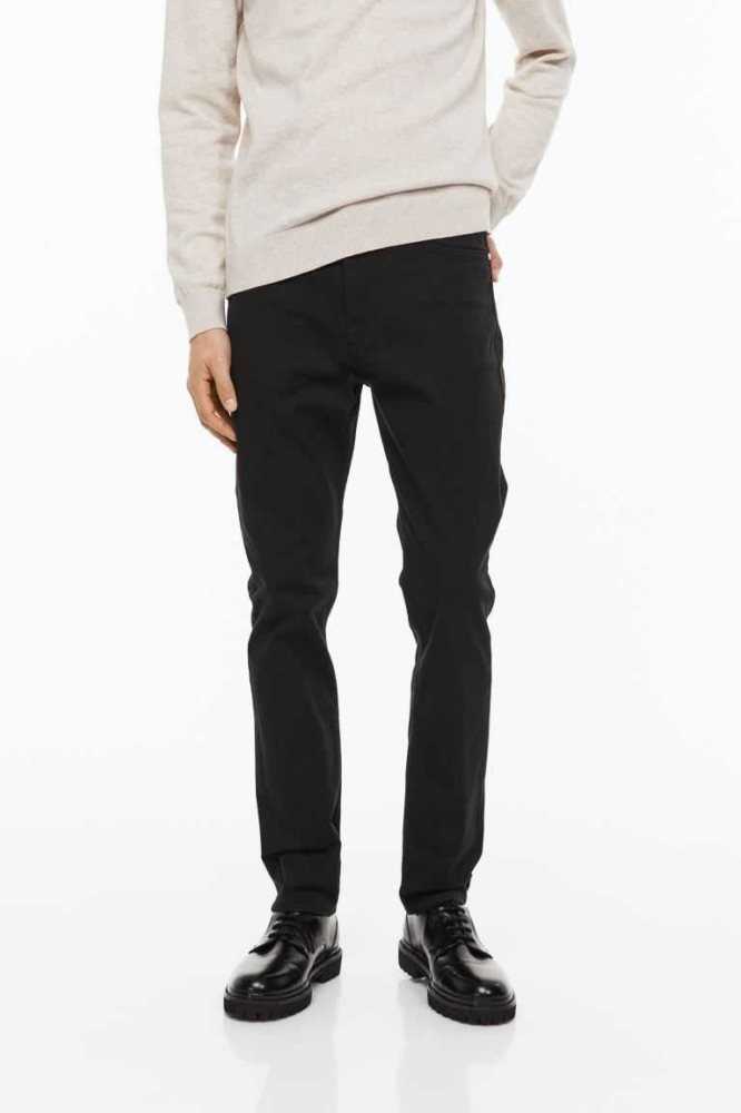 Pantalones H&M Slim Fit Algodon Twill Hombre Negros | 345906IFV