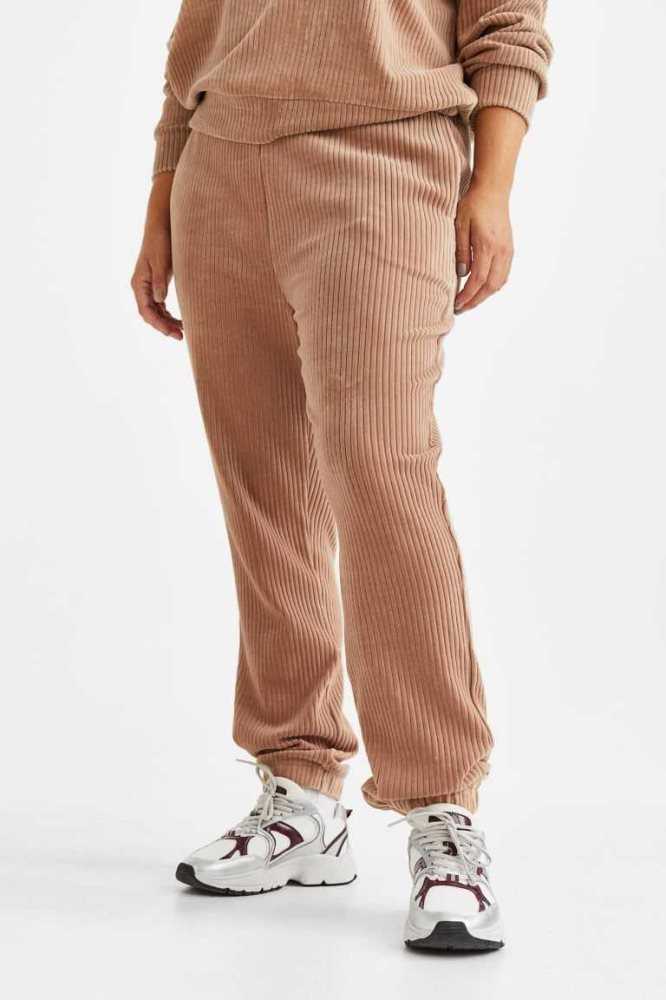 Pantalones H&M Velour Joggers Mujer Beige | 273489LQP