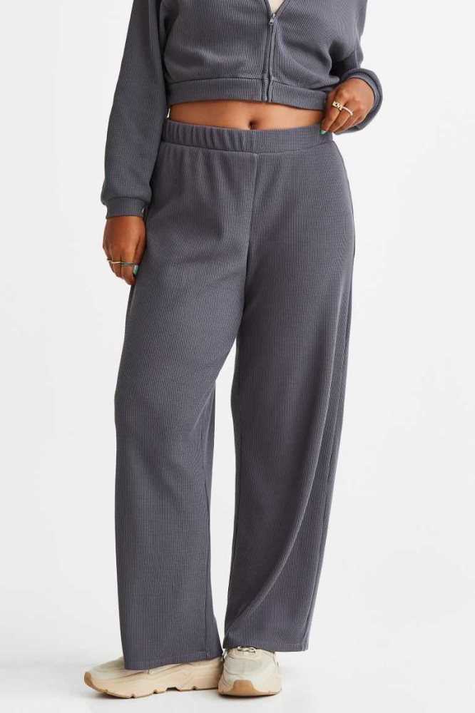 Pantalones H&M Waffled Jersey Joggers Mujer Grises Oscuro | 169827LFJ