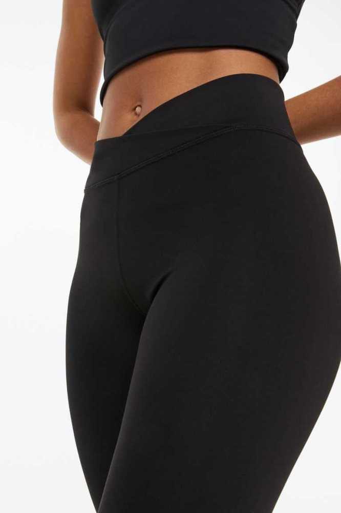 Pantalones H&M Wrapover-waist Sports Leggings Mujer Negros | 654897FUZ