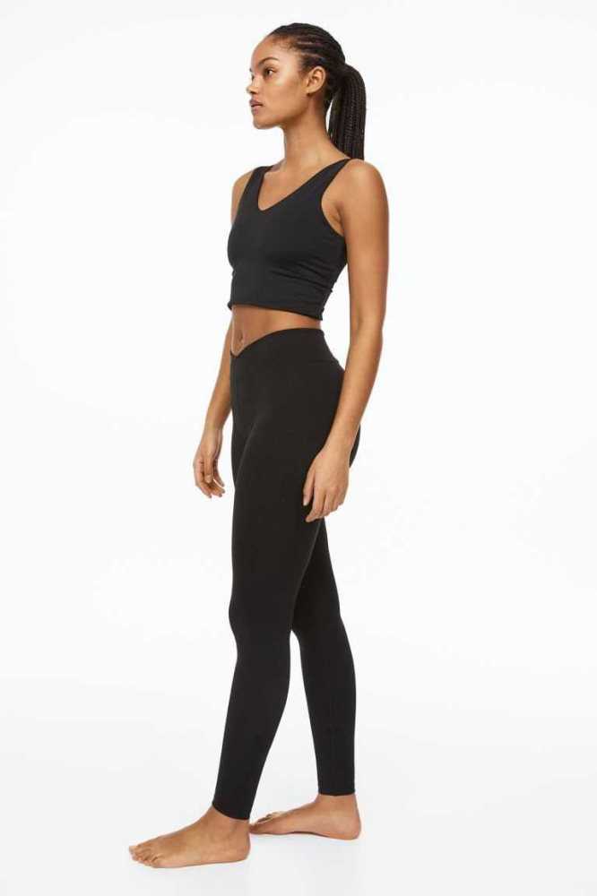 Pantalones H&M Wrapover-waist Sports Leggings Mujer Negros | 654897FUZ