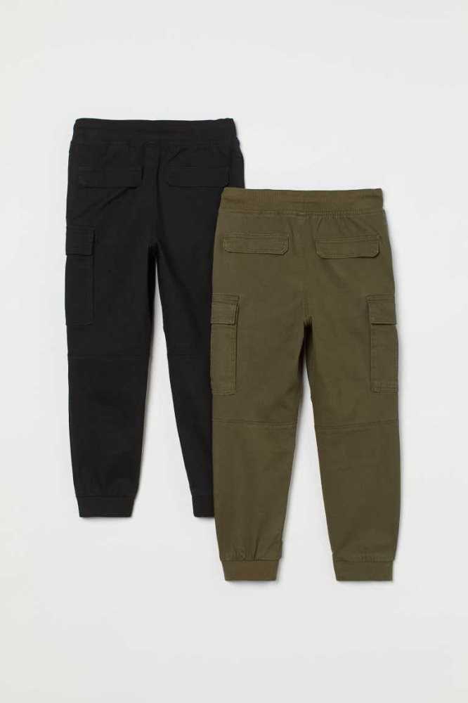 Pantalones Jogger H&M 2-pack Cargo Niños Grises Oscuro Negros | 480651YJP