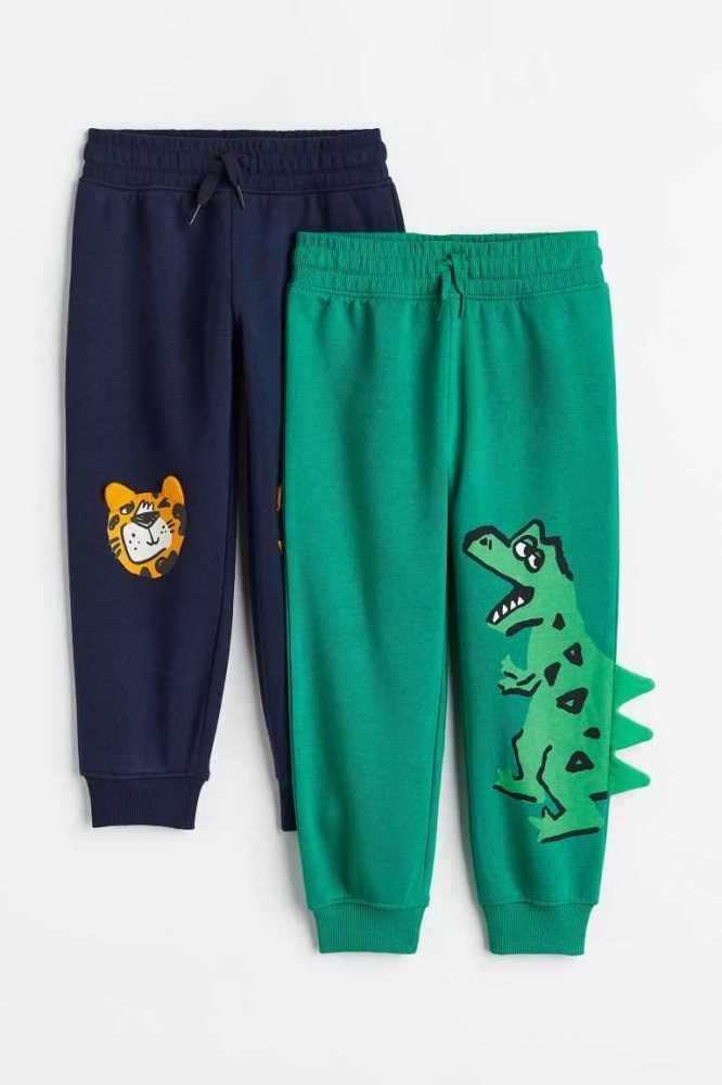 Pantalones Jogger H&M 2-pack Niños Azules Oscuro Verdes | 523098AHU