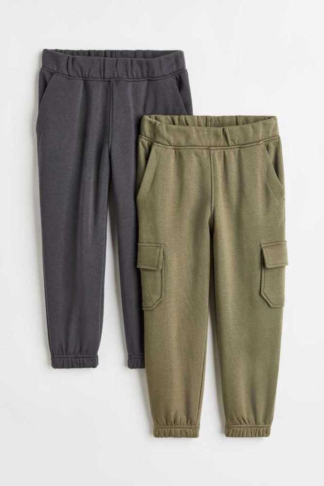 Pantalones Jogger H&M 2-pack Niños Kaki Verdes Grises | 451938FBI