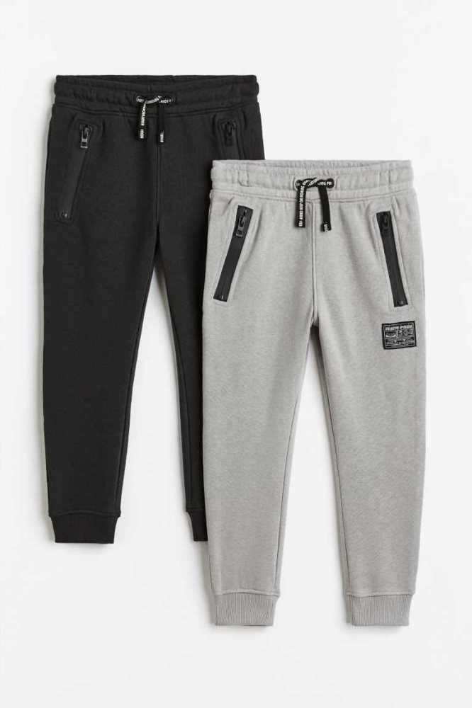 Pantalones Jogger H&M 2-pack Niños Negros Grises | 231589ODN