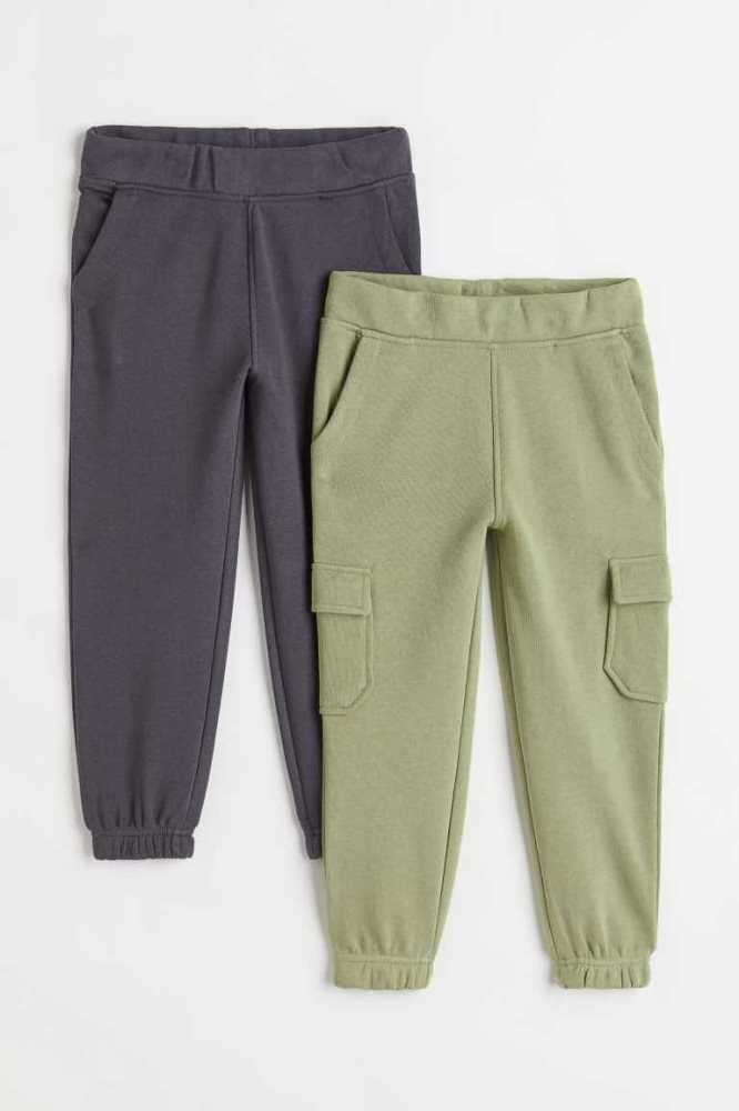 Pantalones Jogger H&M 2-pack Niños Verdes Oscuro Grises Claro | 860157NMT