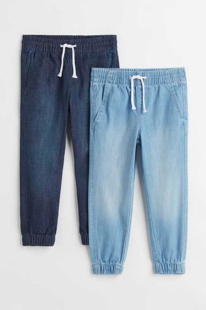 Pantalones Jogger H&M 2-pack Twill Niños Azules Oscuro Grises Oscuro | 084351DSE