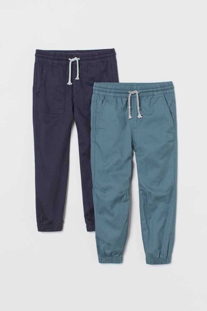 Pantalones Jogger H&M 2-pack Twill Niños Azules Marrom Claro | 976432KMS