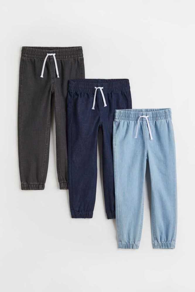 Pantalones Jogger H&M 3-pack Denim Niños Azules Oscuro Grises Oscuro | 582109CYG