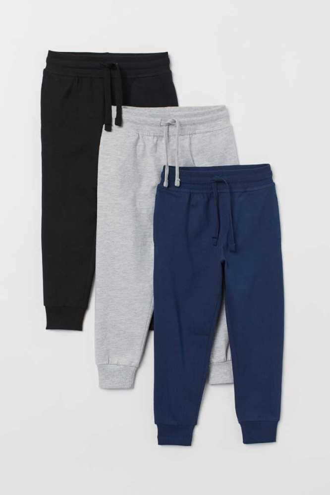 Pantalones Jogger H&M 3-pack Niños Azul Marino Azules Grises Claro | 091352YUT