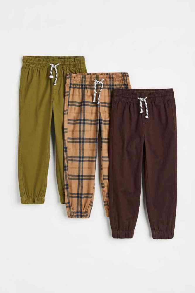 Pantalones Jogger H&M 3-pack Relaxed Fit Niños Azules Oscuro Grises Verdes | 584901VWD