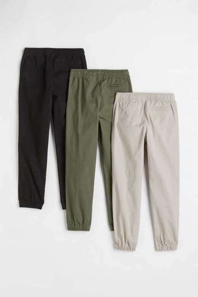 Pantalones Jogger H&M 3-pack twill Niños Negros Kaki Verdes Beige | 950476JAR