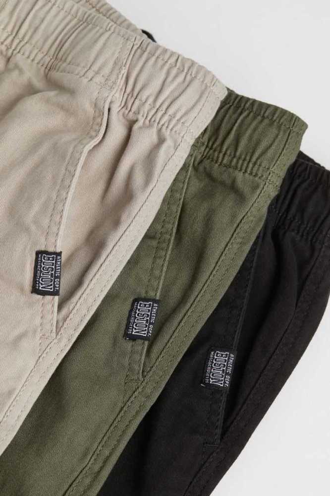 Pantalones Jogger H&M 3-pack twill Niños Negros Kaki Verdes Beige | 950476JAR