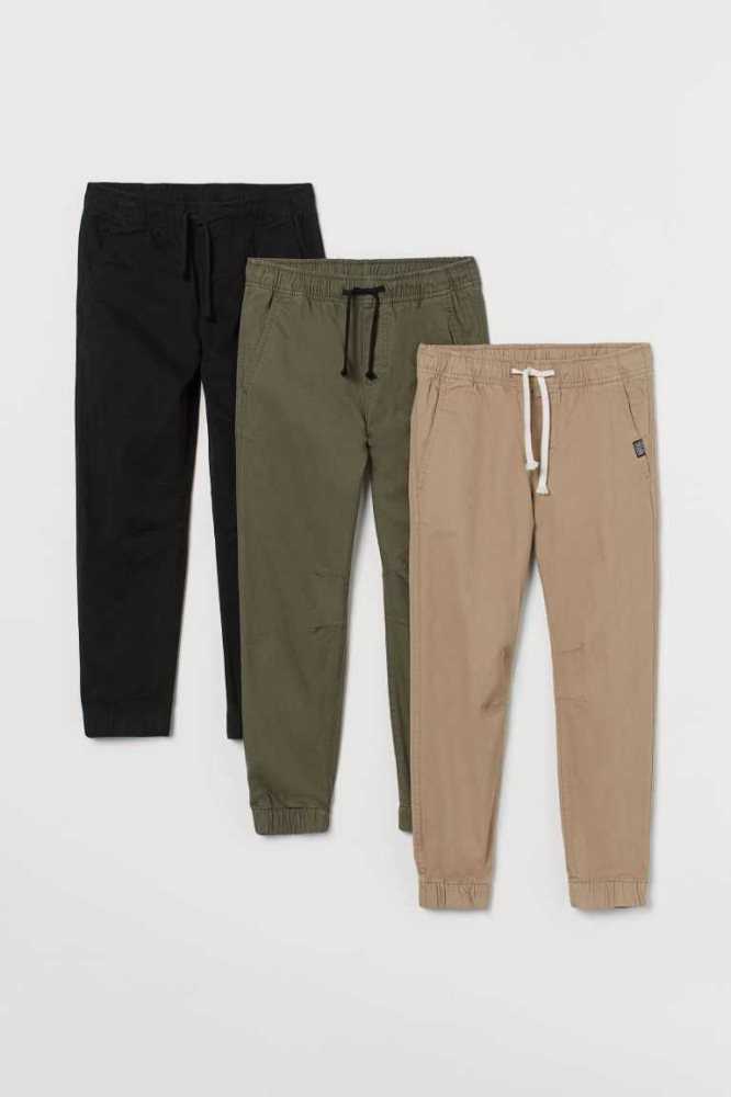 Pantalones Jogger H&M 3-pack twill Niños Negros Kaki Verdes Beige | 950476JAR