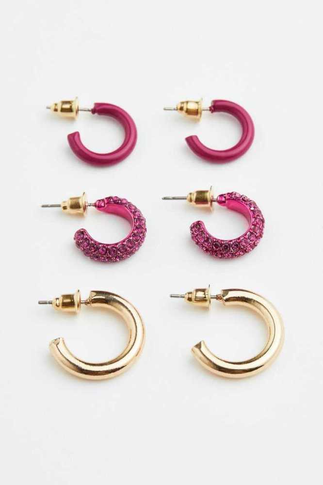 Pendientes H&M 3 Pairs Hoop Mujer Dorados Rosas Oscuro | 470136MHU