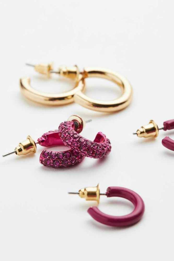 Pendientes H&M 3 Pairs Hoop Mujer Dorados Rosas Oscuro | 470136MHU