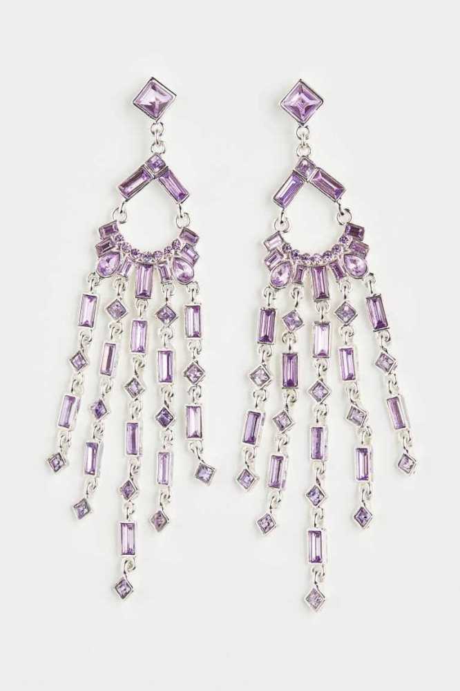 Pendientes H&M Long Rhinestone Mujer Morados | 124635TDG