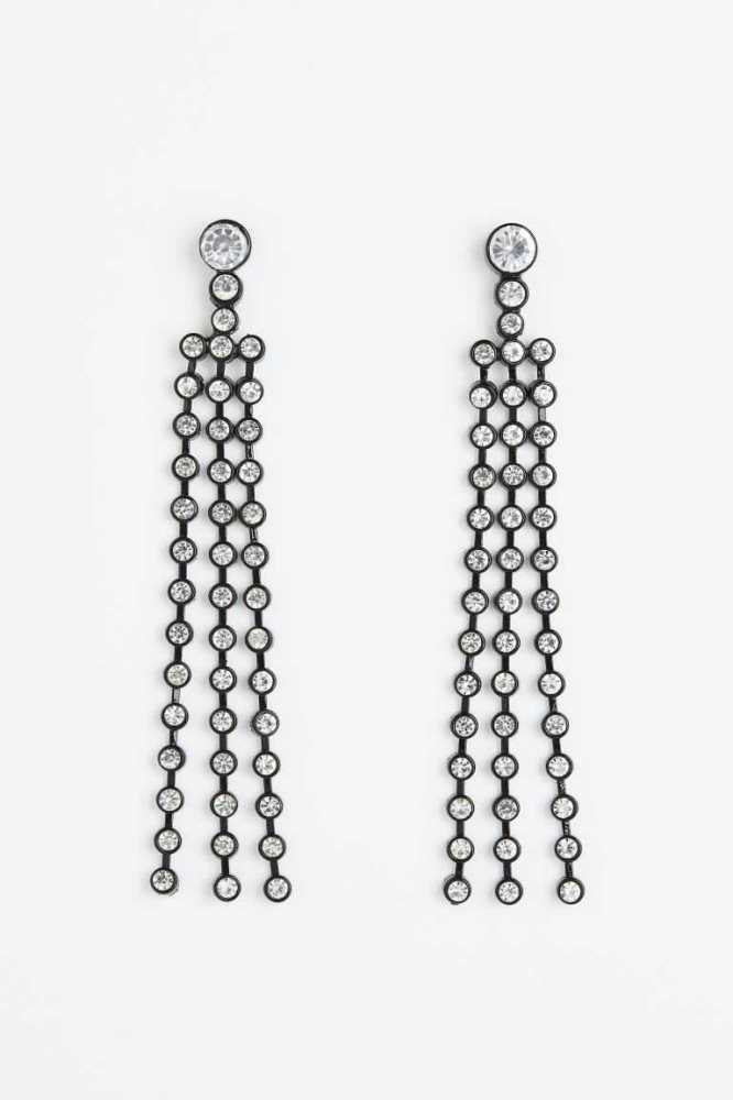 Pendientes H&M Rhinestone Mujer Negros Plateados | 219506UGW