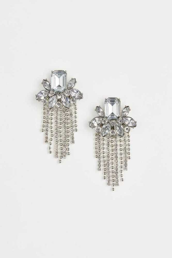 Pendientes H&M Rhinestone Mujer Plateados | 245398PQK