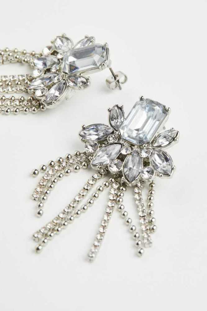 Pendientes H&M Rhinestone Mujer Plateados | 245398PQK