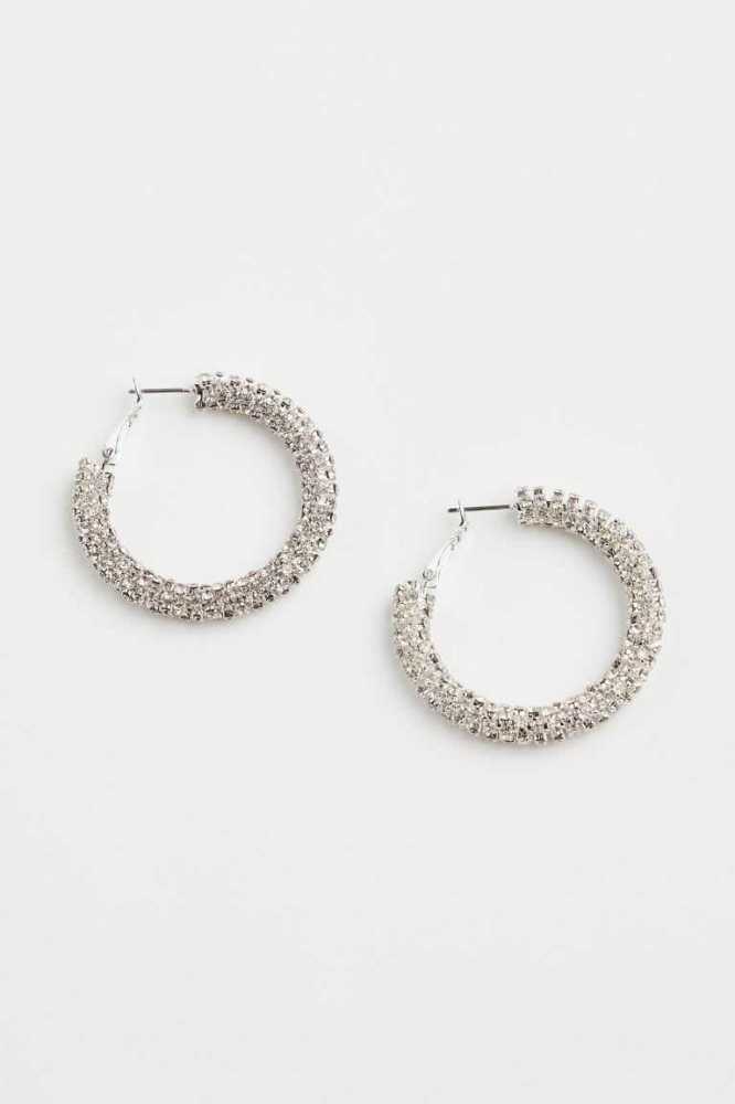 Pendientes H&M Rhinestone Mujer Plateados | 658021LUA