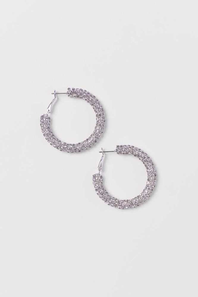 Pendientes H&M Rhinestone Mujer Plateados | 658021LUA