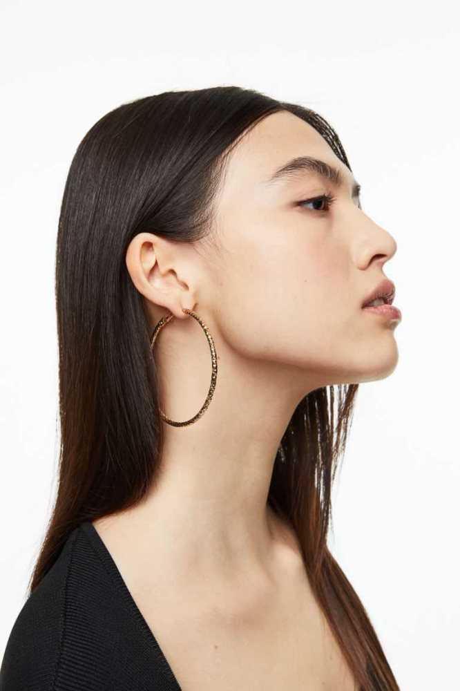 Pendientes H&M Textured Hoop Mujer Dorados | 023714VPA