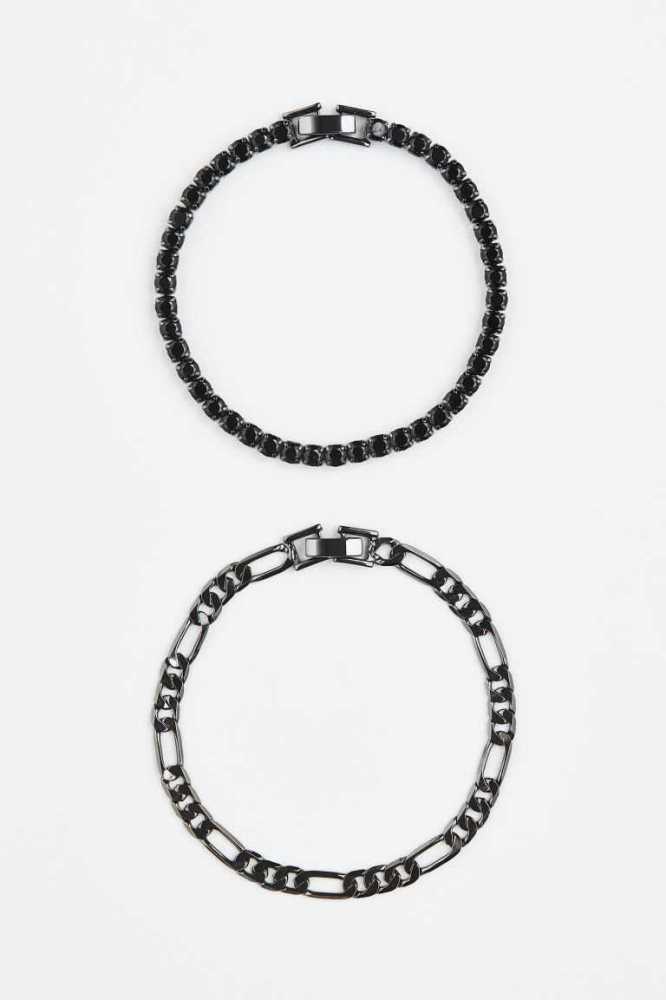 Pulsera H&M 2-pack Hombre Grises Negros | 856142UZL