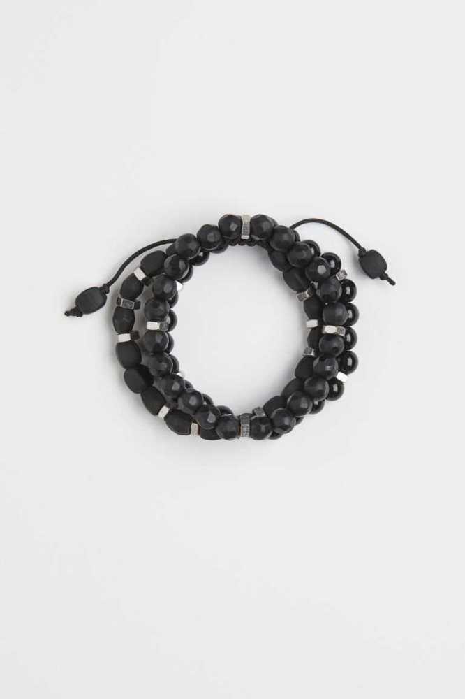 Pulsera H&M 3-pack Hombre Negros | 629104OMA