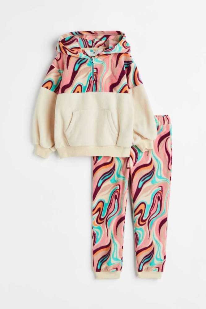 Ropa De Abrigo H&M 2-piece Patterned Fleece Set Niños Rosas Claro | 062593VLI