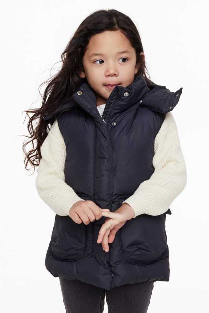 Ropa De Abrigo H&M Acolchado Encapuchado Vest Niños Azules Oscuro | 497805KBF