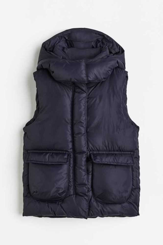 Ropa De Abrigo H&M Acolchado Encapuchado Vest Niños Azules Oscuro | 497805KBF