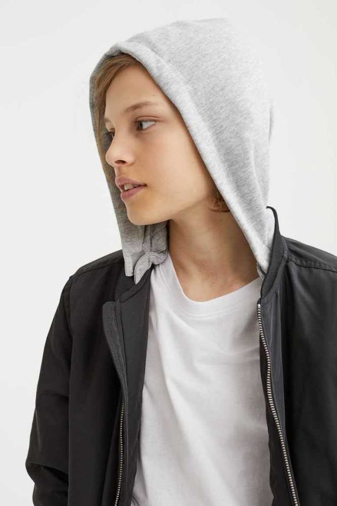 Ropa De Abrigo H&M Encapuchado Bomber Jacket Niños Negros | 734912POM