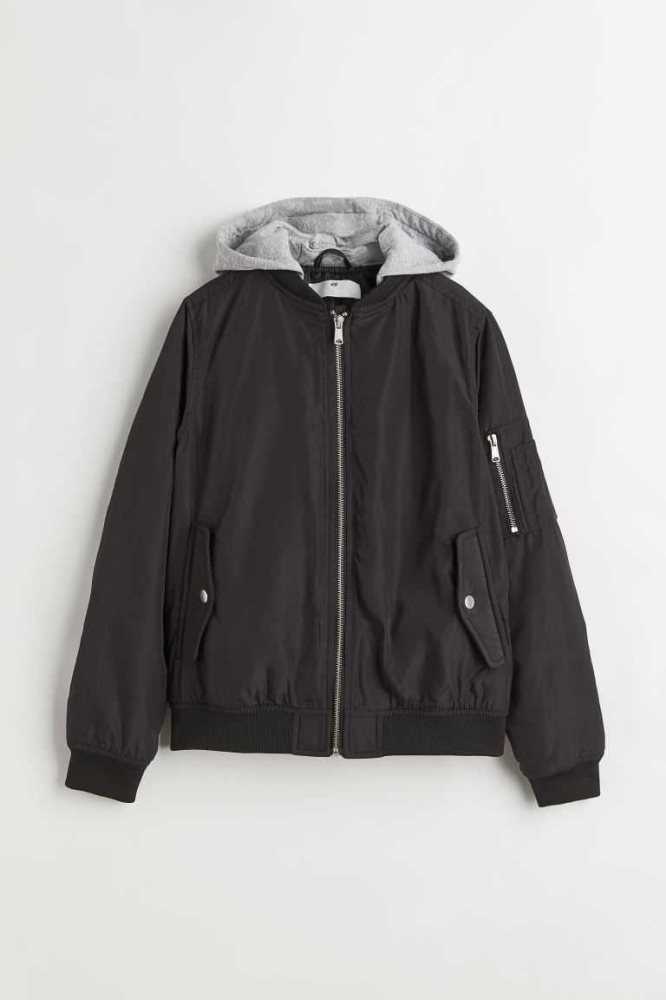 Ropa De Abrigo H&M Encapuchado Bomber Jacket Niños Negros | 734912POM