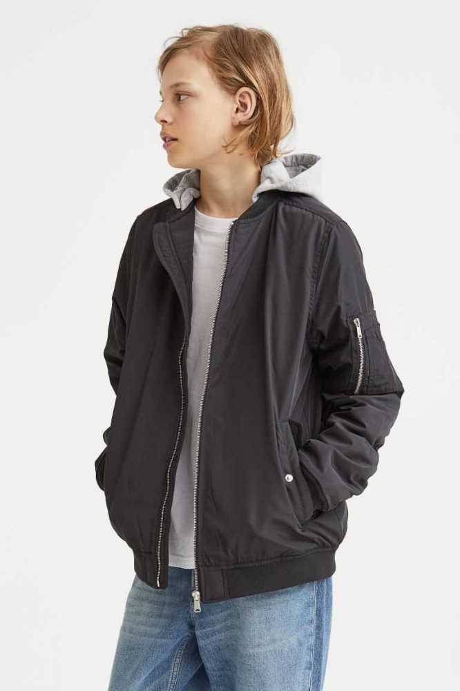 Ropa De Abrigo H&M Encapuchado Bomber Jacket Niños Negros | 734912POM