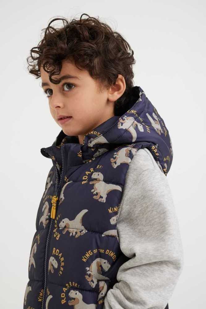 Ropa De Abrigo H&M Encapuchado Puffer Vest Niños Azules Oscuro | 681295RDO