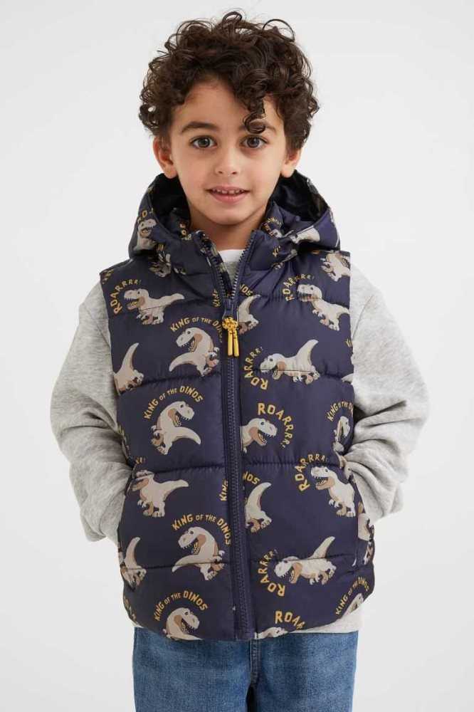 Ropa De Abrigo H&M Encapuchado Puffer Vest Niños Azules Oscuro | 681295RDO