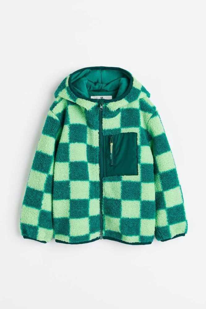 Ropa De Abrigo H&M Encapuchado Teddy Bear Jacket Niños Verdes Oscuro | 109268AOG