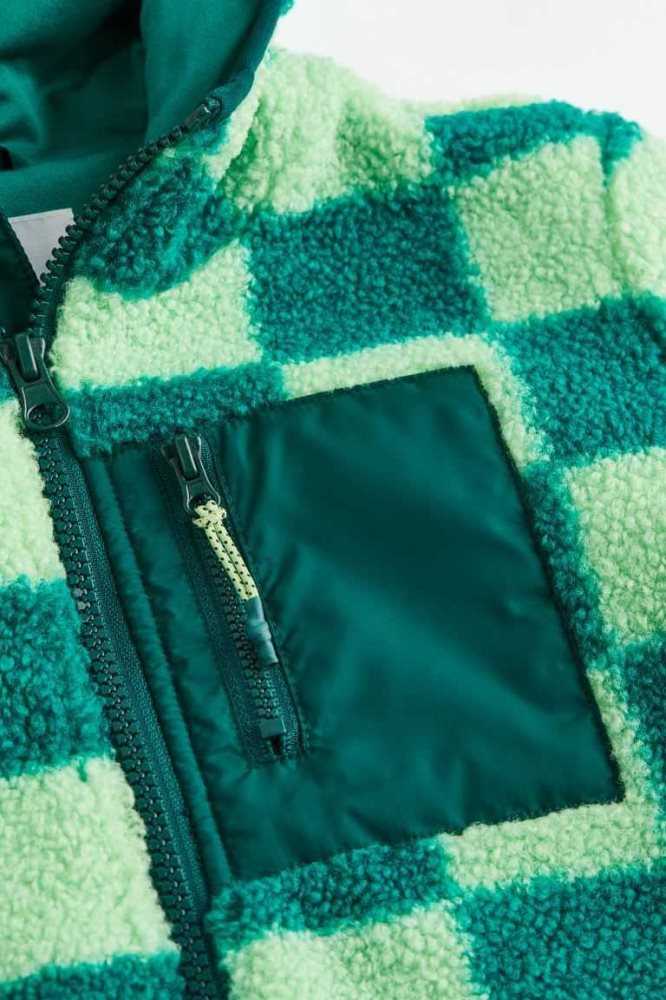 Ropa De Abrigo H&M Encapuchado Teddy Bear Jacket Niños Verdes Oscuro | 109268AOG