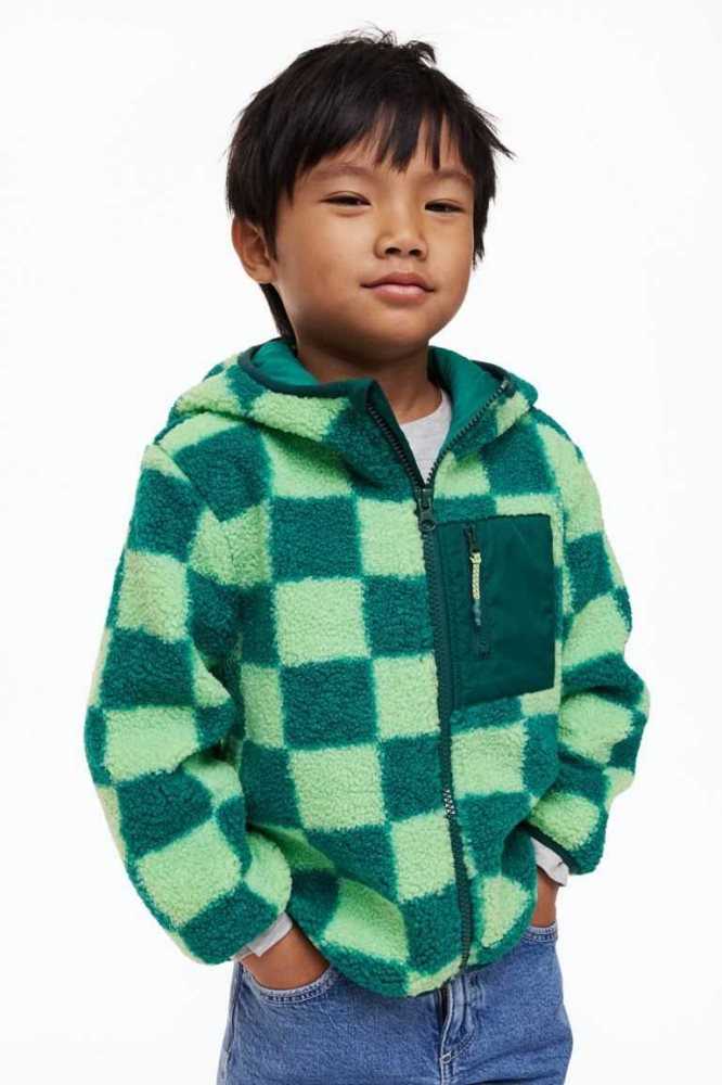 Ropa De Abrigo H&M Encapuchado Teddy Bear Jacket Niños Verdes Oscuro | 109268AOG