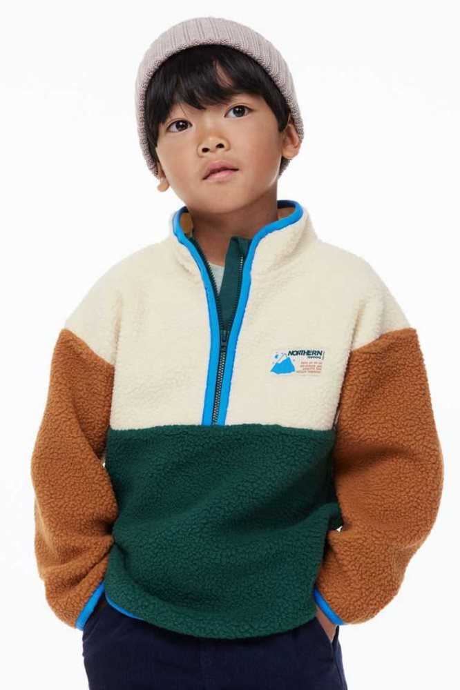 Ropa De Abrigo H&M Half-zip Fleece Jacket Niños Verdes Oscuro | 017649PLY