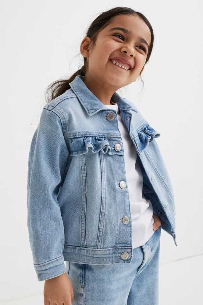 Ropa De Abrigo H&M Oversized Ruffle-trimmed Denim Jacket Niños Azules Claro | 267580HCT