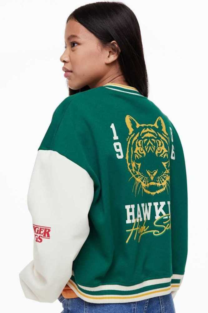 Ropa De Abrigo H&M Print-motif Baseball Jacket Niños Verdes Oscuro | 376250XOT