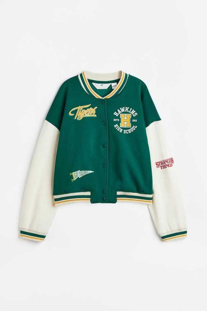 Ropa De Abrigo H&M Print-motif Baseball Jacket Niños Verdes Oscuro | 376250XOT