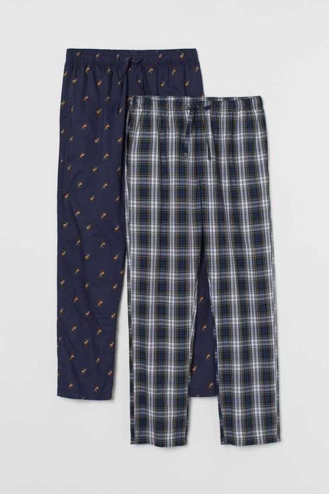 Ropa De Casa H&M 2-pack Algodon Pajama Pants Hombre Azules Claro | 071836RAV